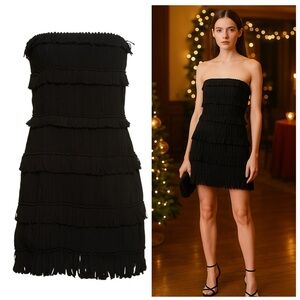 Interior Valencia Black Silk Fringe Strapless Mini Dress Sz 2 Cocktail Boho NWT